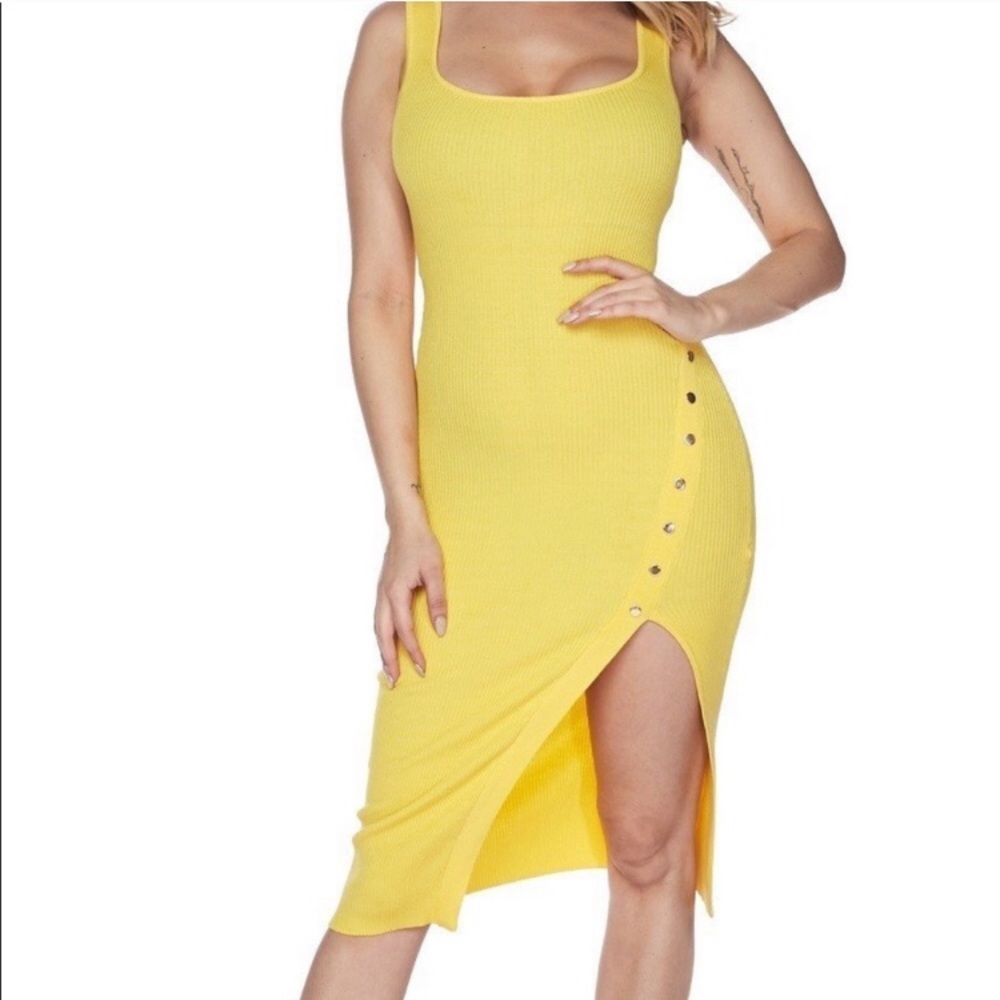 HERA Collection Yellow Side Slit Dress
